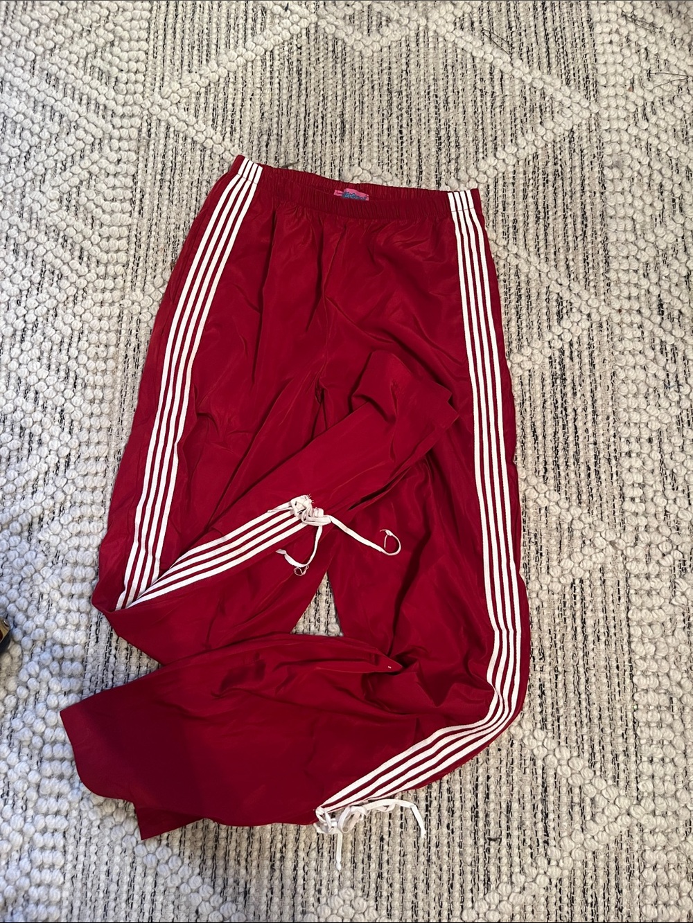 adidas Red Jogger Sweatpants with White Side Stripes